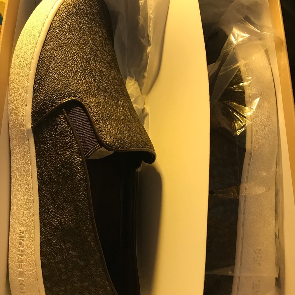 Micheal Kors Logo Print Slip Ons.